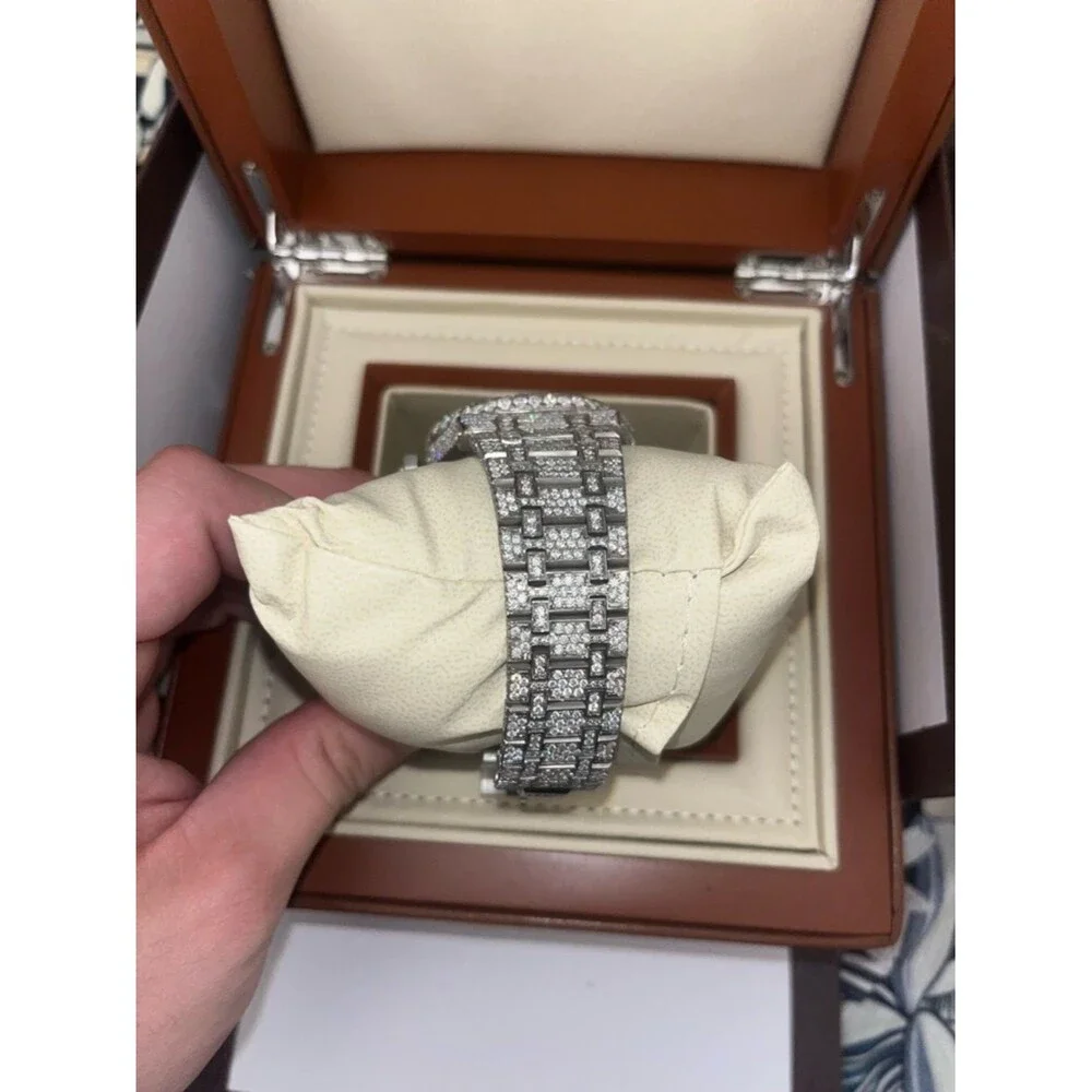 Bust Down Moissanite Watch Iced Out Swiss Auto Movement 41mm with Box + Papers